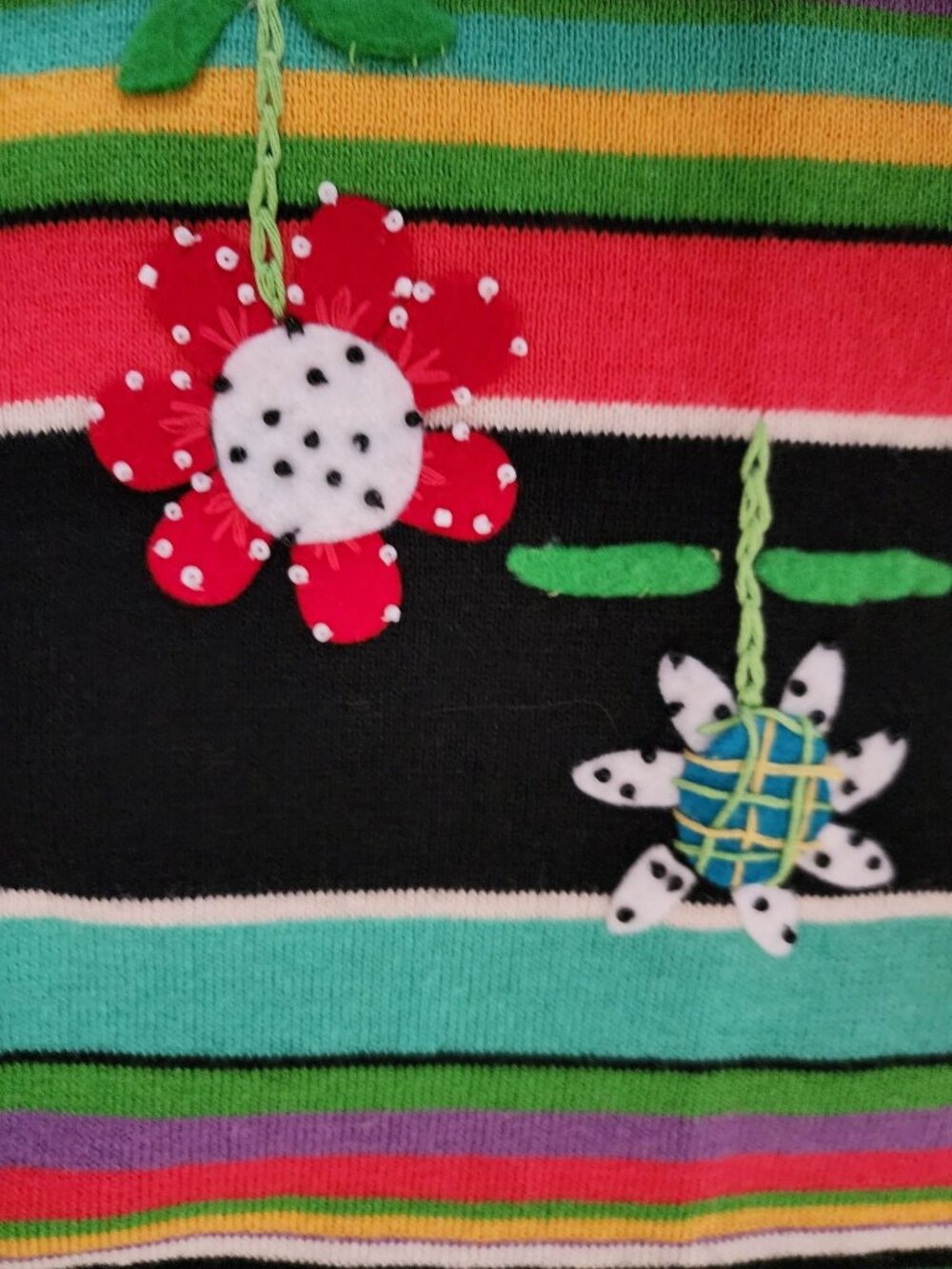 Sharon Young Vintage Striped Embroidered Floral Button Front Cardigan‎ Women's L - Picture 4 of 11
